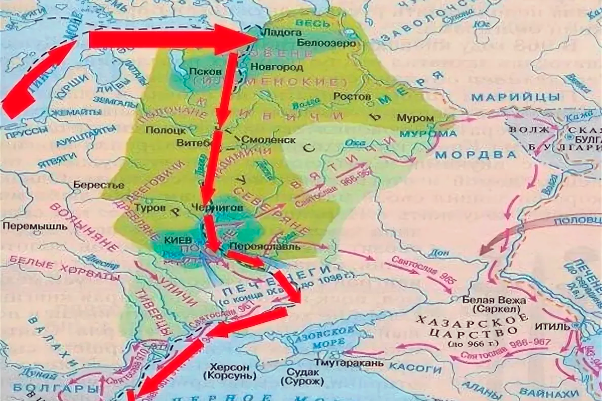 Путь из варяг в греки роль. Путь из Варяг в греки на карте древней Руси. Путь из Варяг в греки на карте. Киевская Русь из Варяг в греки. Торговый путь из Варяг в греки.